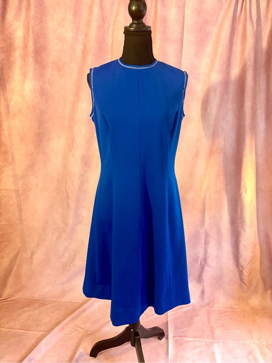 Butte Knit Dresses & Skirts - Vintage 60s 70s Butte Knit Royal Blue Mod Fit & Flare Dress Sleeveless Trim M/L